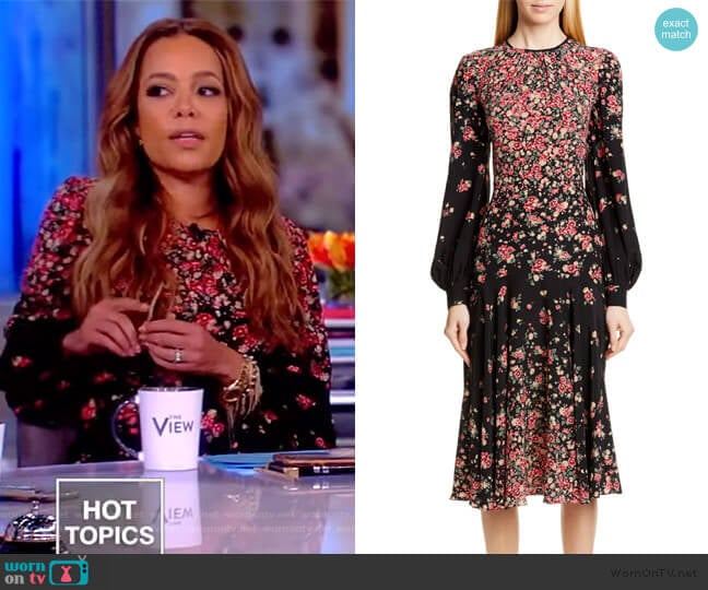 Degrade Floral Long Sleeve Crepe de Chine Dress by Michael Kors worn by Sunny Hostin  on The View