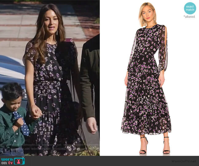 Colleen’s black floral dress on Life in Pieces