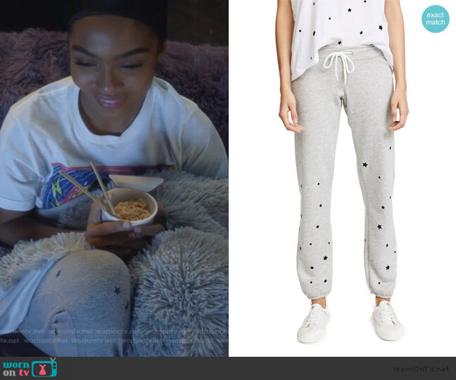 Stardust Flocking Sweatpants by Monrow worn by Zoey Johnson (Yara Shahidi) on Grown-ish