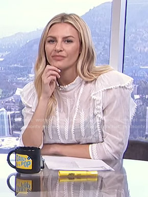 Morgan’s white embroidered blouse on E! News Daily Pop