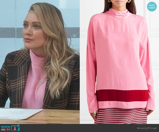 Draped Crepe de Chine Blouse by Marni worn by Kelsey Peters (Hilary Duff) on Younger