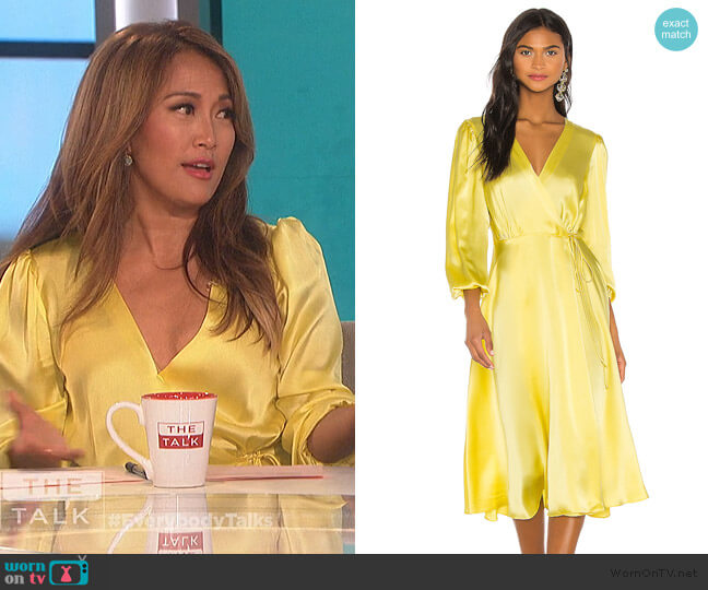 WornOnTV: Yellow satin wrap dress on The Talk | Carrie Inaba | Clothes ...