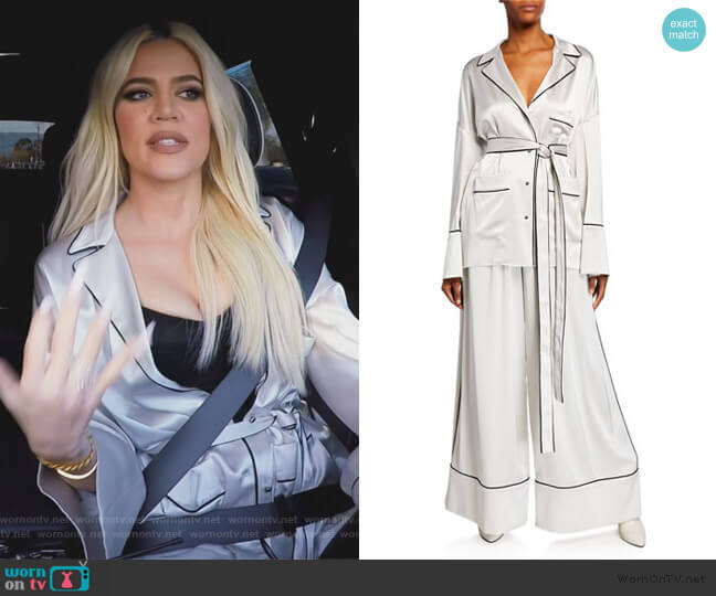 Piped Pajama Shirt w/ Self-Belt by Off-White worn by Khloe Kardashian on Keeping Up with the Kardashians