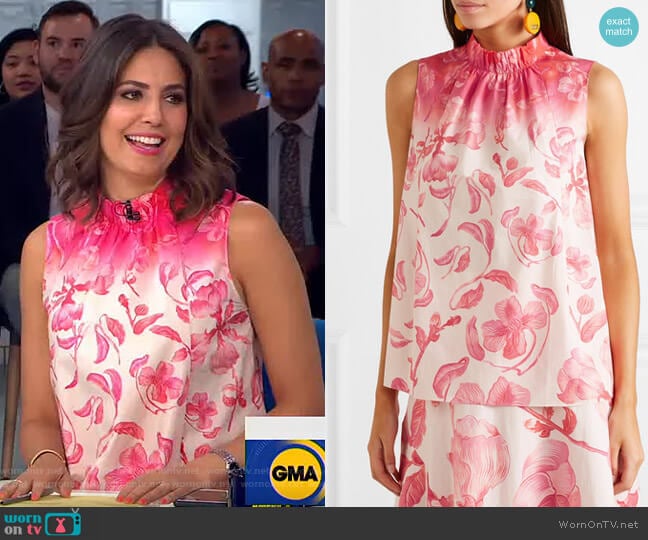 Floral-Print Cotton-Poplin Top by Peter Pilotto worn by Cecilia Vega on Good Morning America