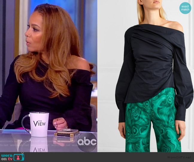 One-shoulder ruched cotton-poplin top by Peter Pilotto worn by Sunny Hostin  on The View