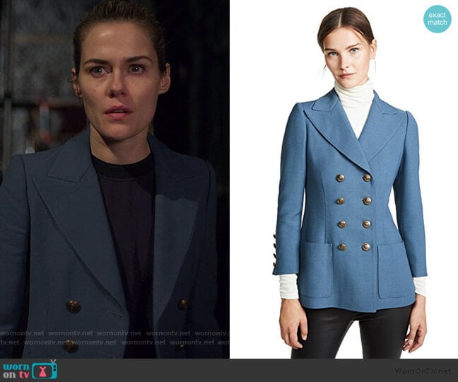 Double Breasted Blazer by Philosophy di Lorenzo Serafini worn by Trish Walker (Rachael Taylor) on Jessica Jones