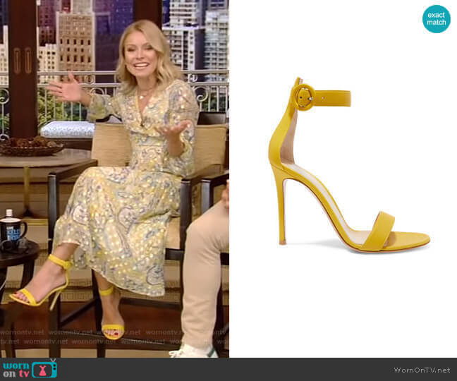 Portofino Leather Sandals by Gianvito Rossi worn by Kelly Ripa on Live with Kelly and Mark