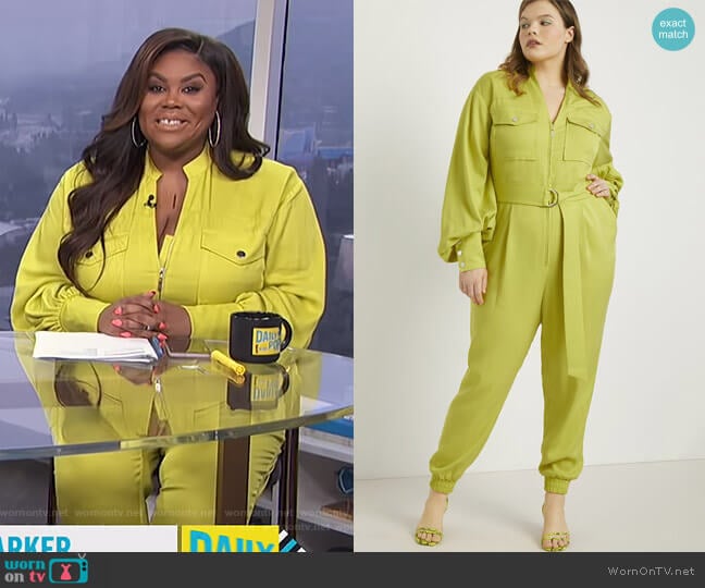 WornOnTV: Nina’s yellow utility jumpsuit on E! News Daily Pop | Nina ...