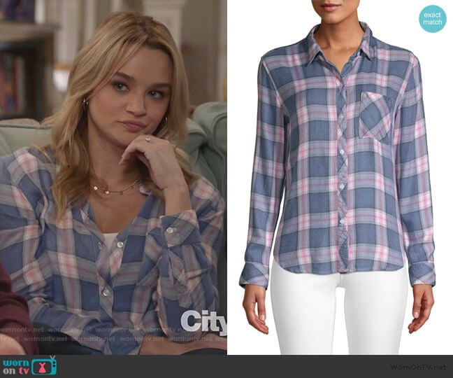 Hunter Plaid Pocket Shirt in Indigo Berry by Rails worn by Clementine Hughes (Hunter King) on Life in Pieces