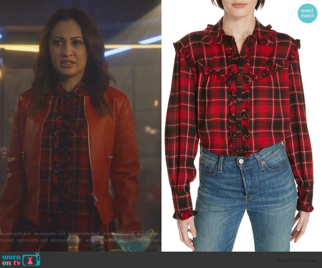 Ruffle Plaid Shirt by Ralph Lauren worn by Ana Torres (Francia Raisa) on Grown-ish