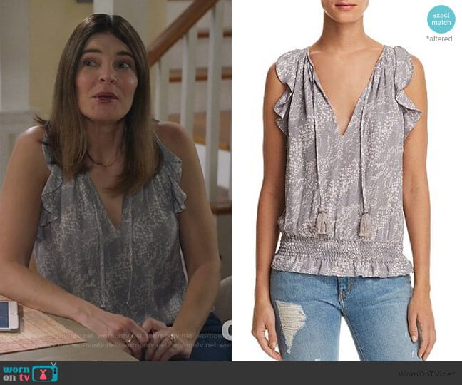 Donnie Printed Top by Ramy Brook worn by Heather Hughes (Betsy Brandt) on Life in Pieces