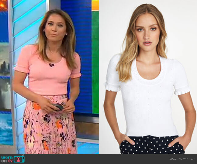 Rib Flower Stitch Tee by Autumn Cashmere worn by Ginger Zee  on Good Morning America