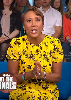 Robin’s yellow floral pintuck dress on Good Morning America