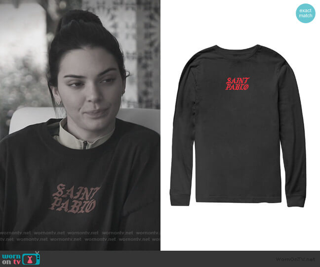 Kim Tennis Black Long Sleeve T-Shirt by Yeezy worn by Kendall Jenner  on Keeping Up with the Kardashians