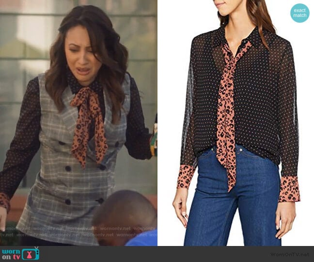 WornOnTV: Ana’s mixed print tie neck blouse on Grown-ish | Francia ...