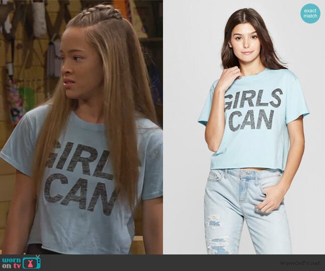 Target Mighty Fine Short Sleeve Girls Can Cropped T-Shirt worn by Ava (Shelby Simmons) on Bunkd