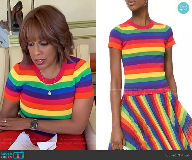 Short Sleeve Rainbow Sweater by Michael Michael Kors worn by Gayle King on CBS Mornings