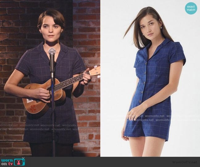 Sonata Plaid Button-Down Romper by Urban Outfitters worn by Elodie Davis (Brianna Hildebrand) on Trinkets