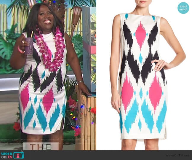 Sultana Ikat Print Stretch Dress by St. John Collection worn by Sheryl Underwood on The Talk