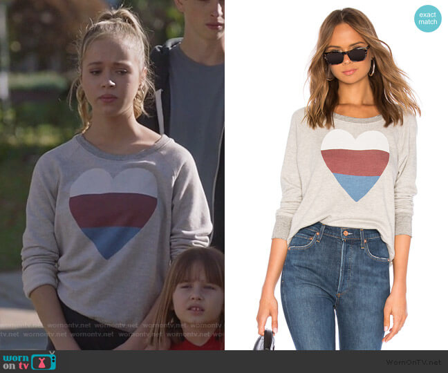 Heart Raglan Sweatshirt by Sundry worn by Samantha Hughes (Holly Barrett) on Life in Pieces