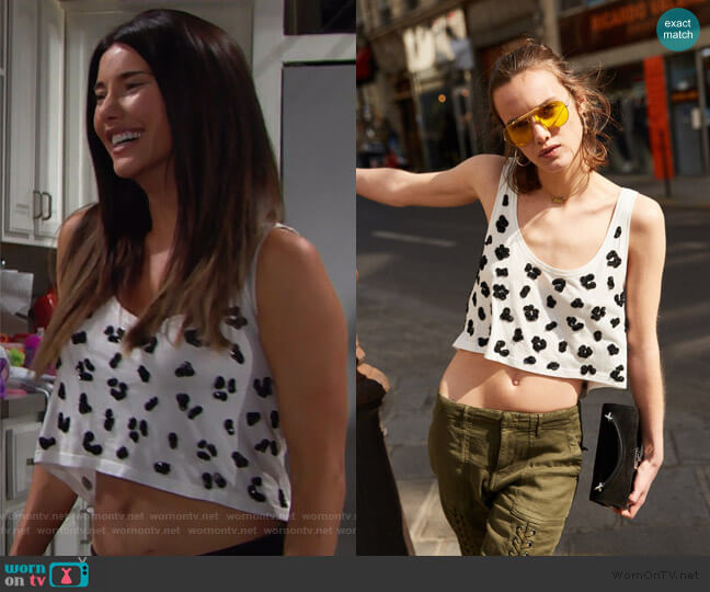 Jersey and Leopard Cropped Embellished Tank Top by The Kooples worn by Steffy Forrester (Jacqueline MacInnes Wood) on The Bold and the Beautiful