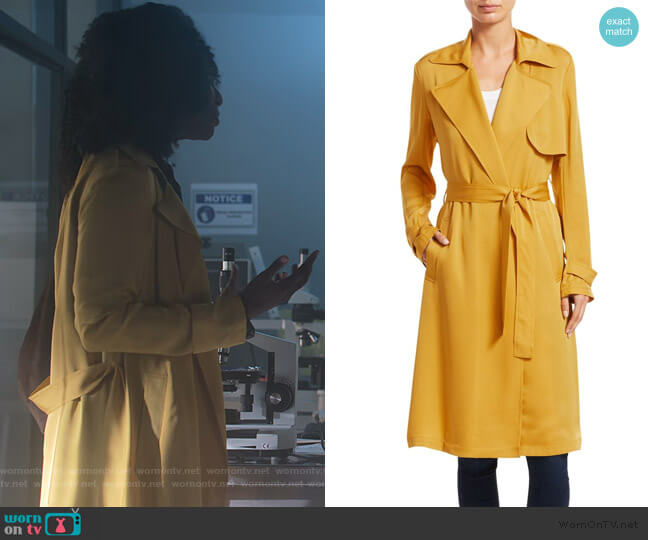 Oaklane Modern Silk Trench Coat by Theory worn by Angela Archer (Samantha Marie Ware) on What/If