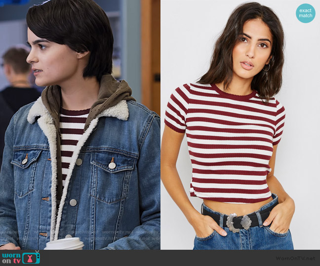 Striped Scallop Trim T-Shirt by Topshop worn by Elodie Davis (Brianna Hildebrand) on Trinkets