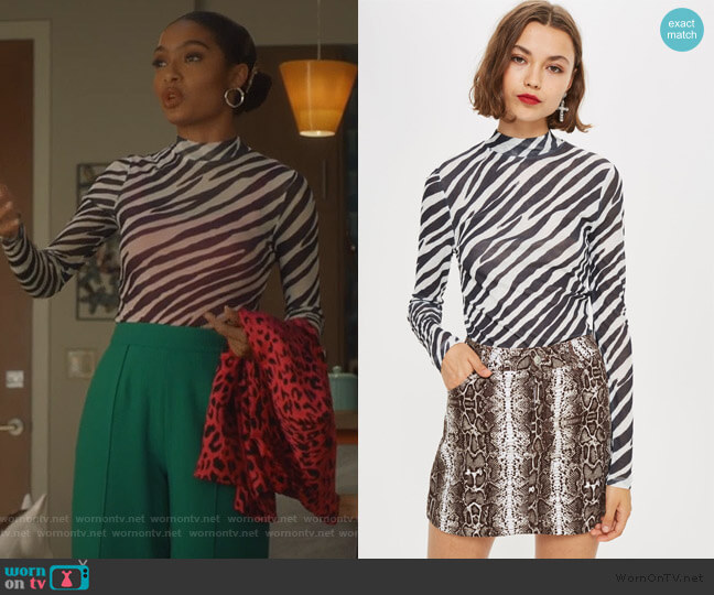 Zebra Print Long Sleeve Top by Topshop worn by Zoey Johnson (Yara Shahidi) on Grown-ish