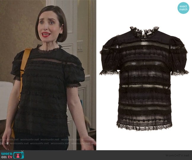 Desi Short Sleeve Blouse by Ulla Johnson worn by Jennifer Short (Zoe Lister-Jones) on Life in Pieces