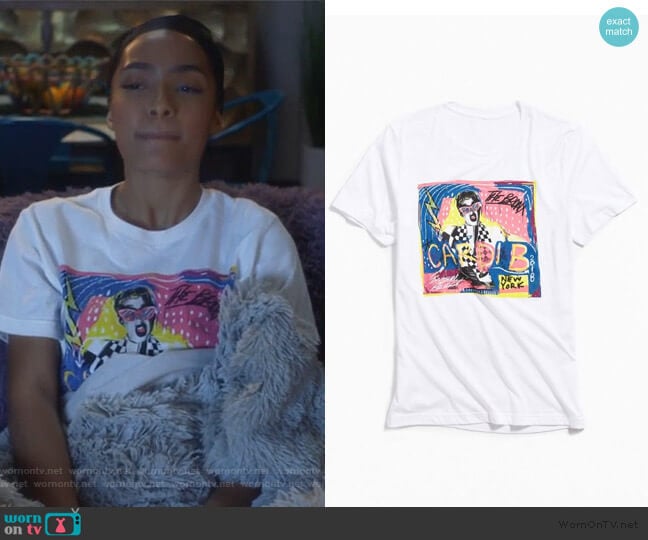 Cardi B Invasion Collage Tee by Urban Outfitters worn by Zoey Johnson (Yara Shahidi) on Grown-ish