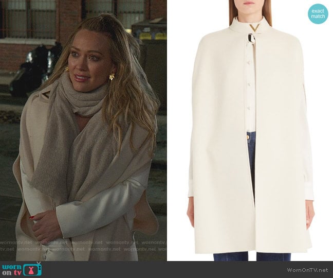 V-Detail Double Face Wool & Angora Rabbit Cape by Valentino worn by Kelsey Peters (Hilary Duff) on Younger