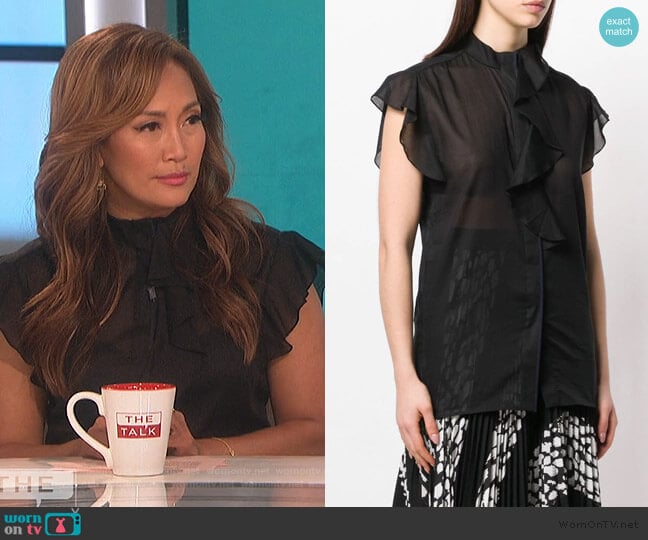 Flute Ruffle Black Blouse by Victoria Victoria Beckham worn by Carrie Inaba on The Talk