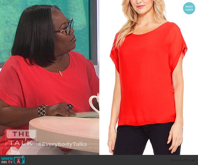 Red Chiffon Sheer Top by Vince Camuto worn by Sheryl Underwood on The Talk