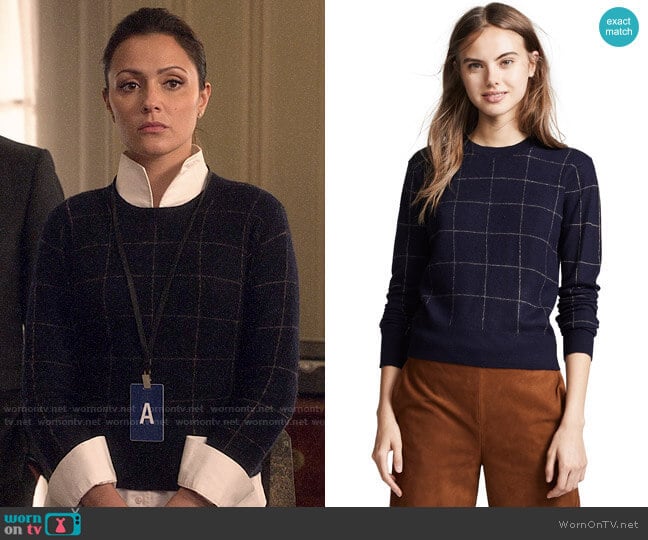 Vince Windowpane Check Cashmere Sweater worn by Emily Rhodes (Italia Ricci) on Designated Survivor