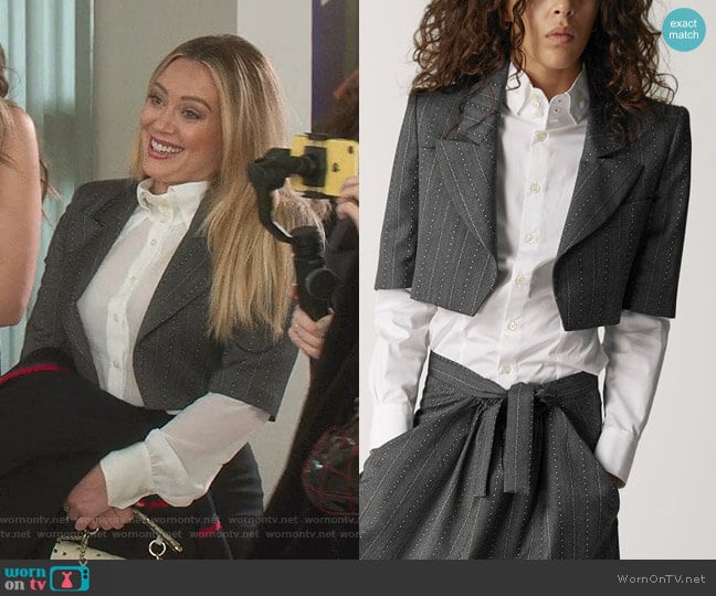 Cropped Jacket Dotted Pinstripe by Vivienne Westwood worn by Kelsey Peters (Hilary Duff) on Younger