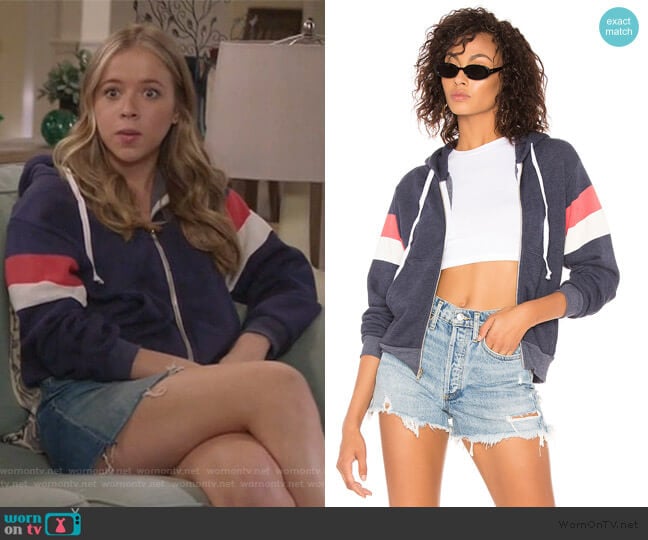 Varsity Stripe Hoodie by Wildfox worn by Samantha Hughes (Holly Barrett) on Life in Pieces