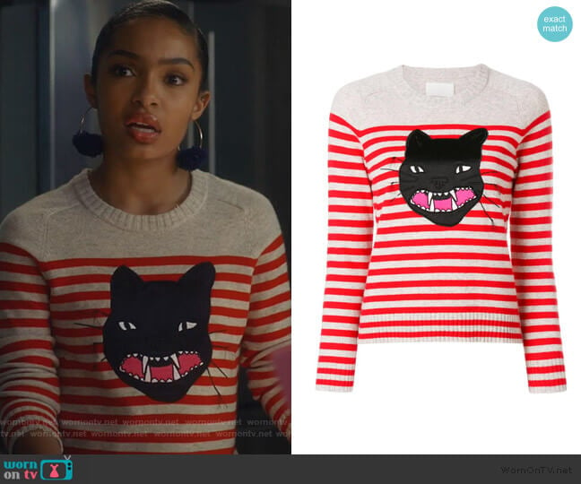 Lilo Striped Cat Jumper by Zadig & Voltaire worn by Zoey Johnson (Yara Shahidi) on Grown-ish