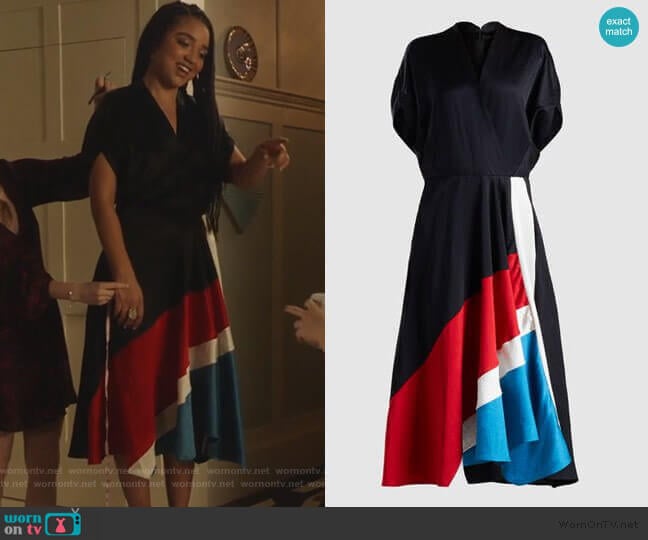 Patchwork Aki Wave Short Sleeve Midi Dress by Zero + Maria Cornejo worn by Kat Edison (Aisha Dee) on The Bold Type