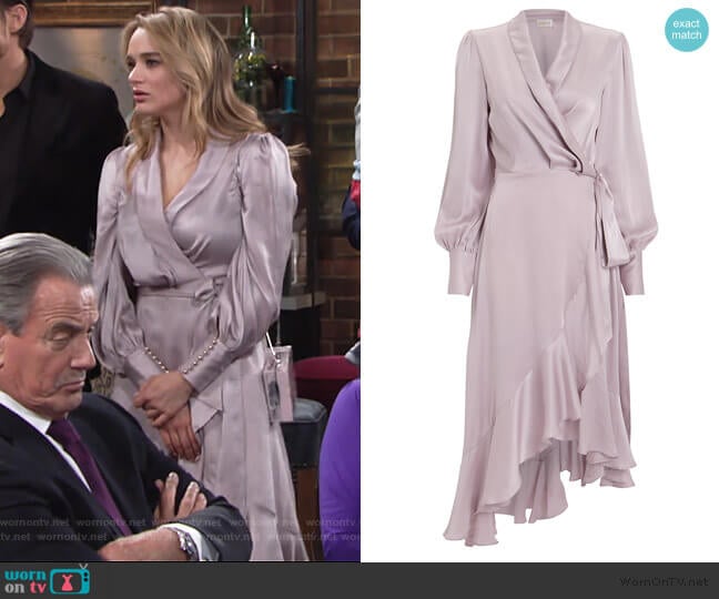 Lavender Silk Wrap Dress by Zimmermann worn by Summer Newman (Hunter King) on The Young and the Restless