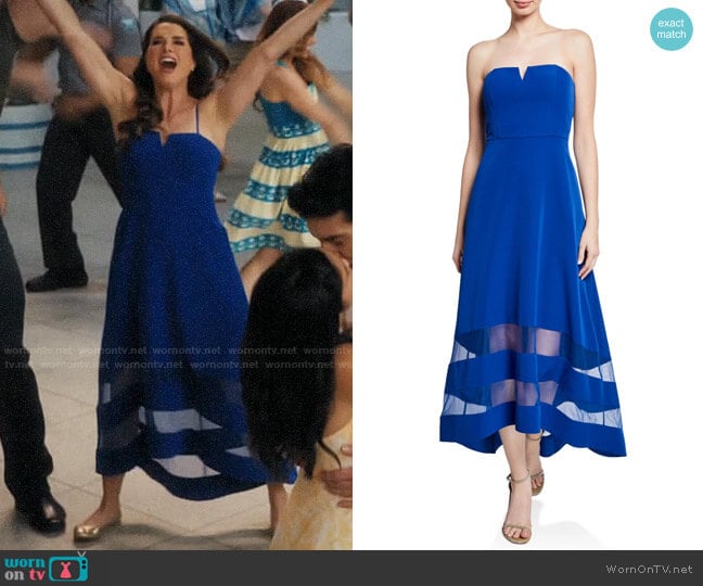 Aidan Mattox Strapless High-Low Crepe Dress with Sheer Insets worn by Luisa Alver (Yara Martinez) on Jane the Virgin