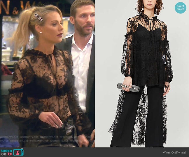 Neck-Tie Asymmetric-Hem Lace Shirt by Alexander McQueen worn by Dorit Kemsley on The Real Housewives of Beverly Hills