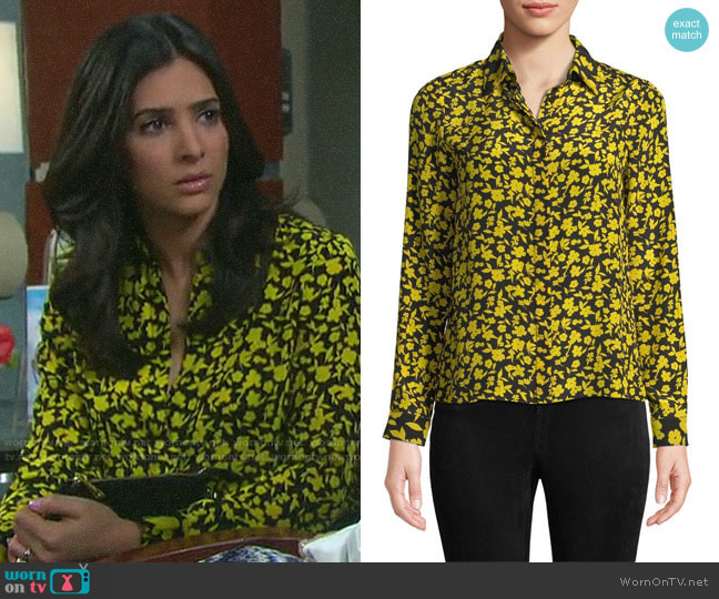 Alice + Olivia Willa Floral Silk Shirt worn by Gabi Hernandez (Camila Banus) on Days of our Lives