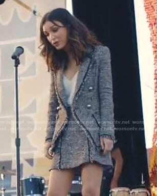 Alicia's tweed jacket and mini skirt on Grand Hotel