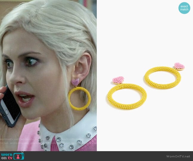 Alison Lou X J.Crew beaded heart drop-hoop earrings worn by Liv Moore (Rose McIver) on iZombie