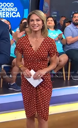 Amy’s brown polka dot ruched dress on Good Morning America