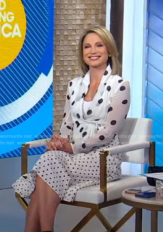 Amy’s white polka dot midi dress on Good Morning America