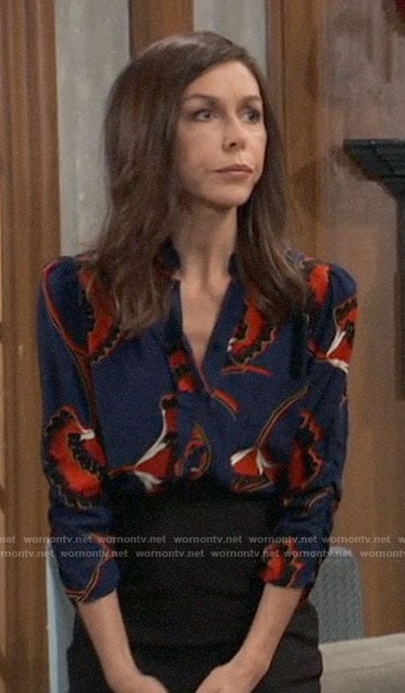 Anna’s blue and red floral blouse on General Hospital