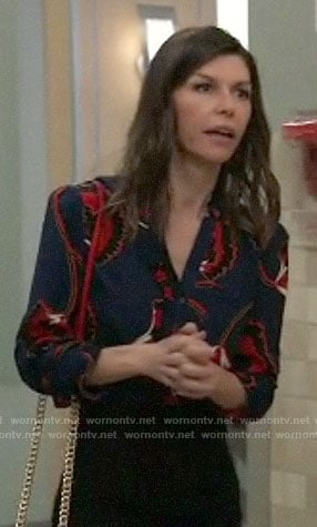 Anna’s blue and red floral blouse on General Hospital