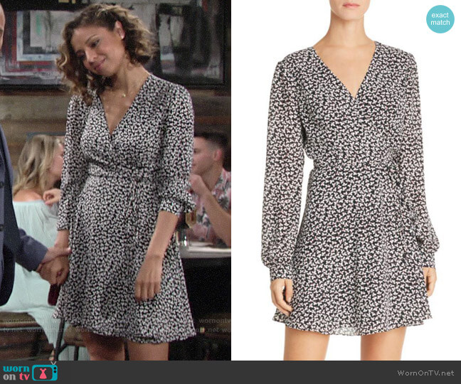 Aqua Floral Print Wrap Dress worn by Elena Dawson (Brytni Sarpy) on The Young and the Restless