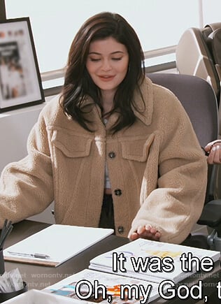 Kylie's beige shearling jacket on Keeping Up with the Kardashians